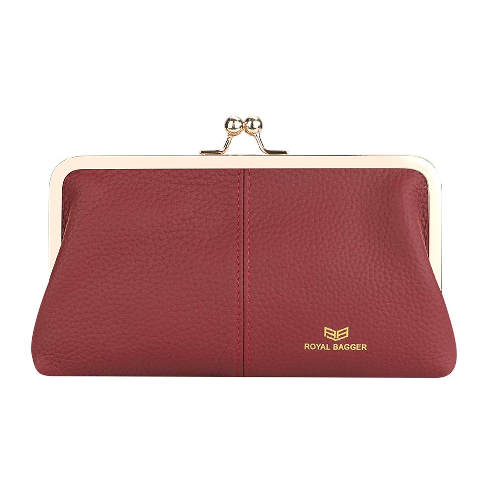 Royal Bagger RFID Kiss Lock Wallet, Solid Color Multi-card Slots Card Holder, Genuine Leather Clutch Purses for Women 1468 SpringStatements