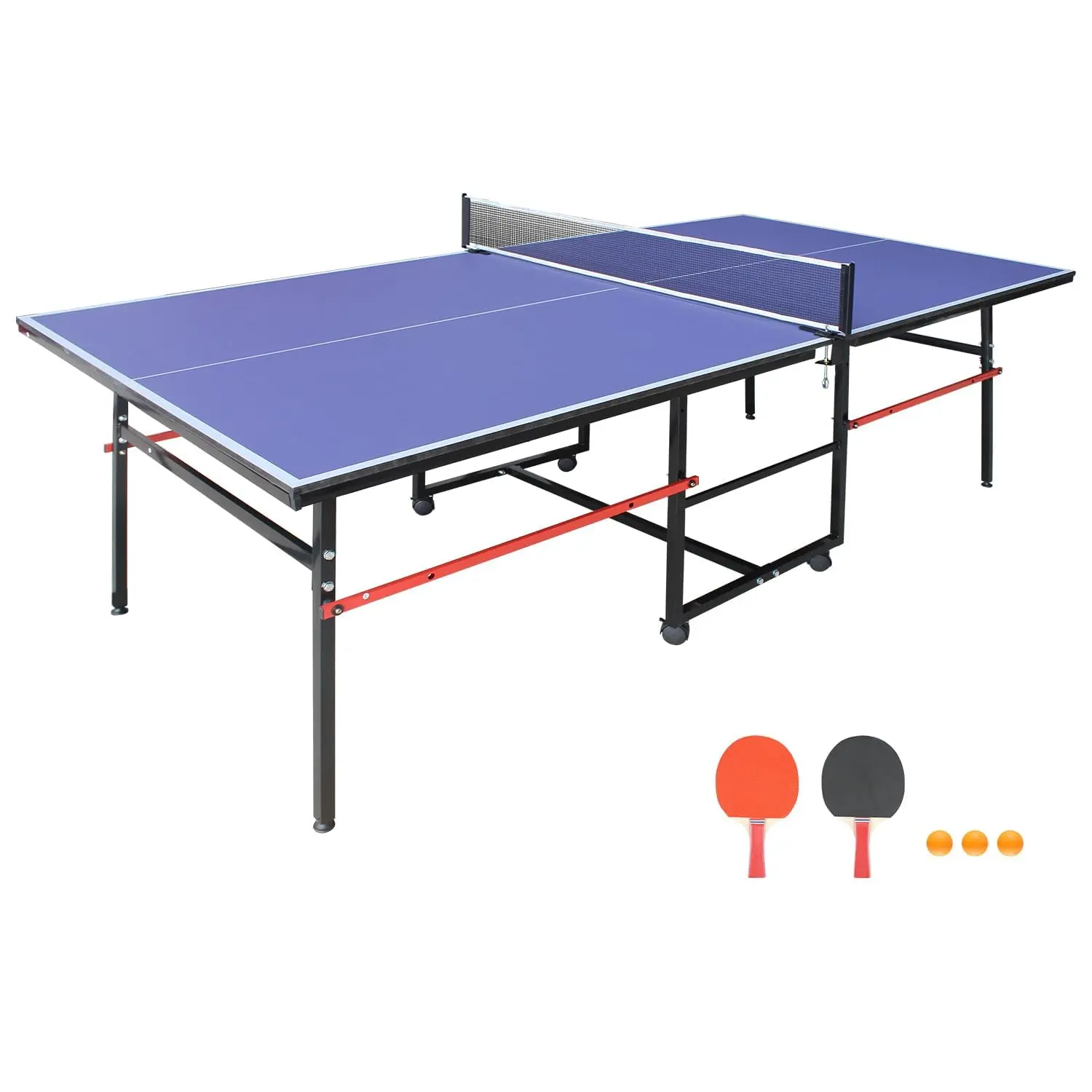 8 FT Foldable Ping Pong Table Tennis Set with Waterproof Net Aluminum Frame Single Player Mode for Indoor Outdoor Family Fun Game Set