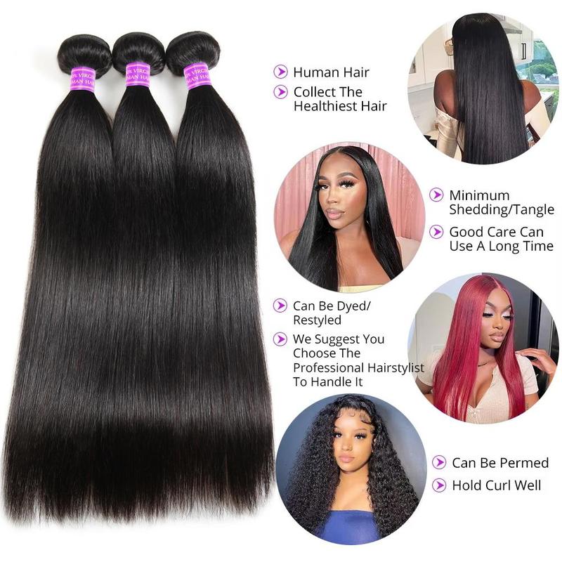 Silky Straight Human Hair Bundles 2x6 /4x4 Lace Closure With Bundles Straight Bundles With Closure 4x4 Inch Human Hair Bundles With Closure Virgin Human Hair Bundles with Closure Free Part Black Friday