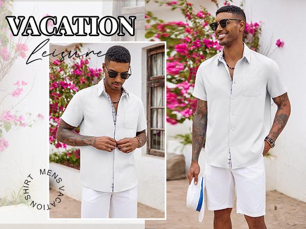 COOFANDY Men's Button Down Shirts Short Sleeve Casual Shirts Summer Beach Shirts Vacation Wedding Shirts with Pocket