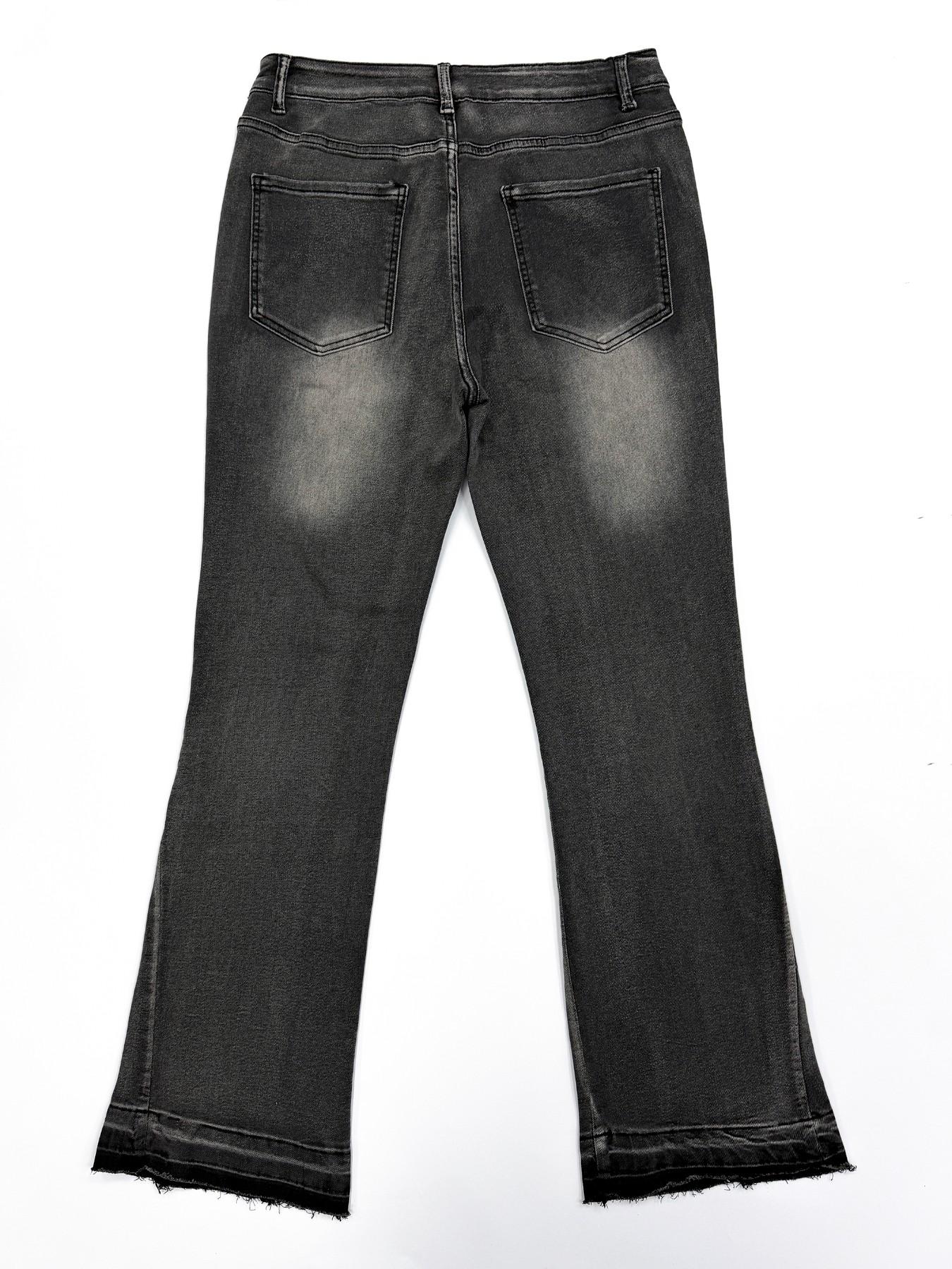 Men's Deep Washed Vintage Slim Fit Bell Bottom Jeans, Trendy Versatile Rock American Streetwear Denim Jeans Pants