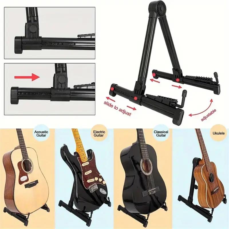 Durable Foldable Instrument Stand, Adjustable Holder for Acoustic & Electric Guitars, Mandolins, Banjos, Ukuleles, Violins, Sleek Finish