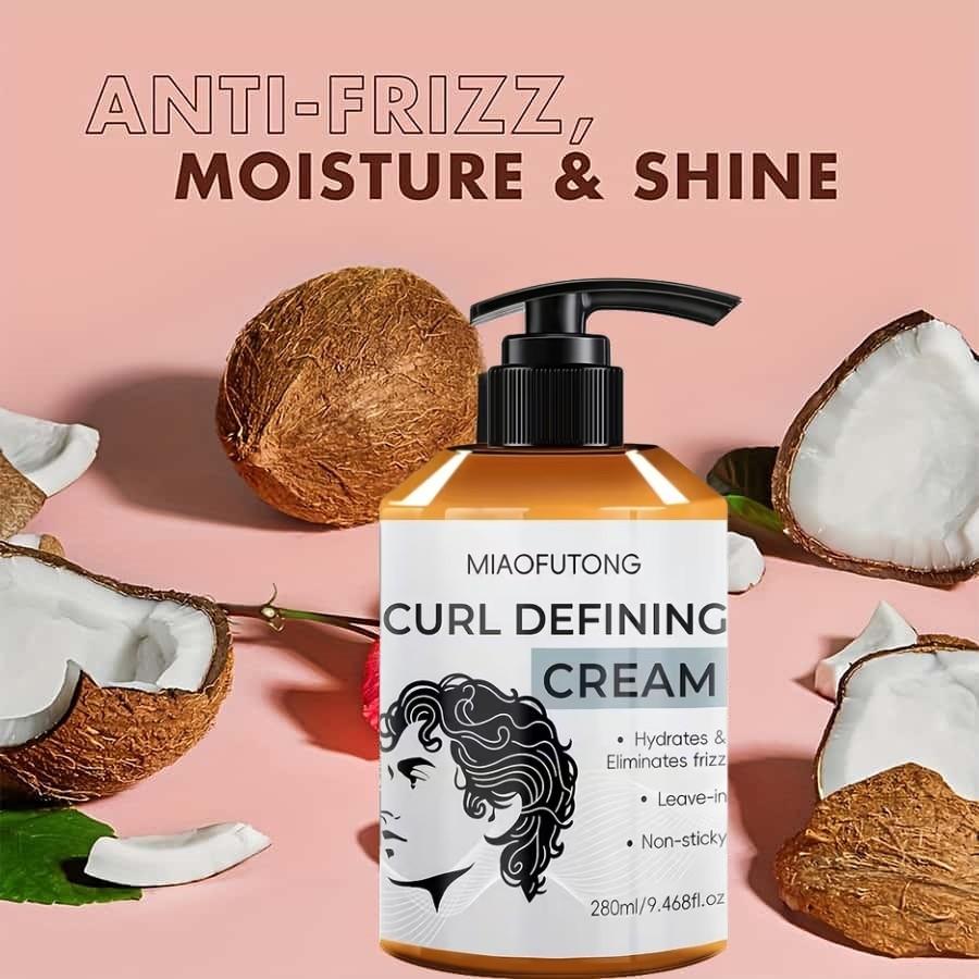Men's Favorite 9.468fl.oz Curl Defining Cream with Moroccan Argan Oil, Coconut Oil & Shea Butter for Long-Lasting Bounce - Perfect for Leslie Waves, Curly and Loose Curls, Hydrates & Enhances Definition while Smoothing Frizz - Essential Travel Gift for Bo