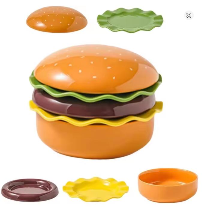 New Stackable Ceramic Burger Plate Mini Multicolor Hamburger Plate Set Easy to Clean 5-Layer Divided Plates