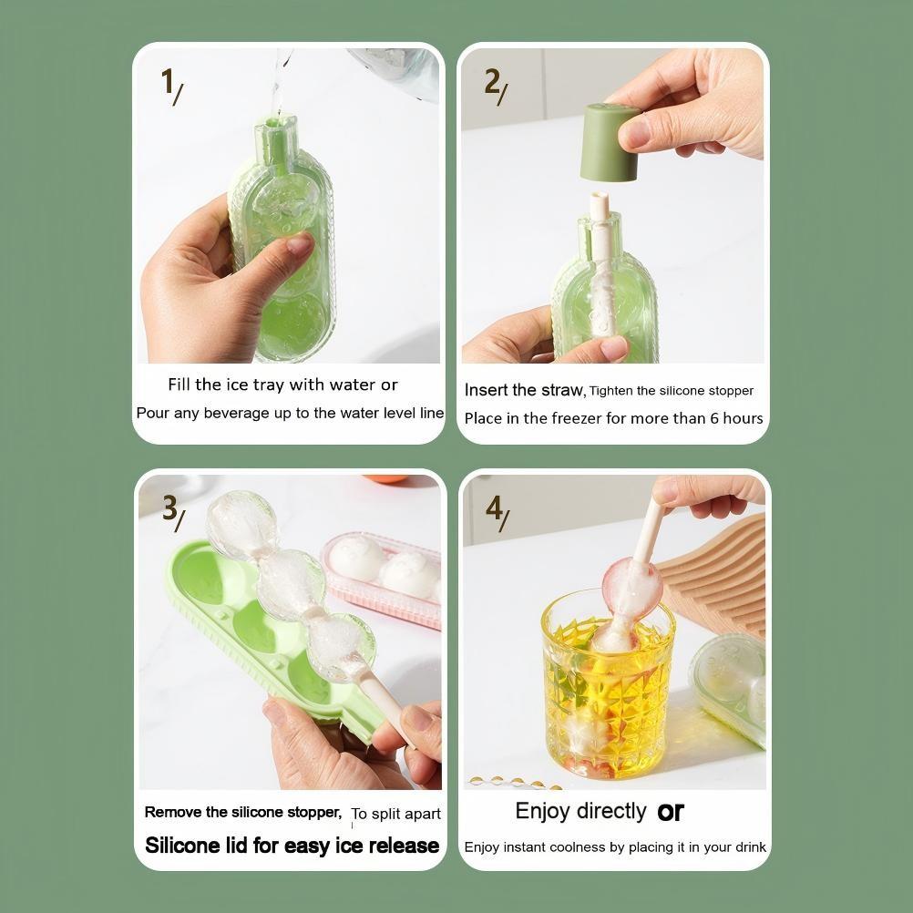 3pcs Ice Pop Molds, Candy Floss Ice Ball Mold, Freezer Tray for Baby Food, Home Use Ice Cube Maker, Two-In-One Design for Popsicles and Ice Cream Straws