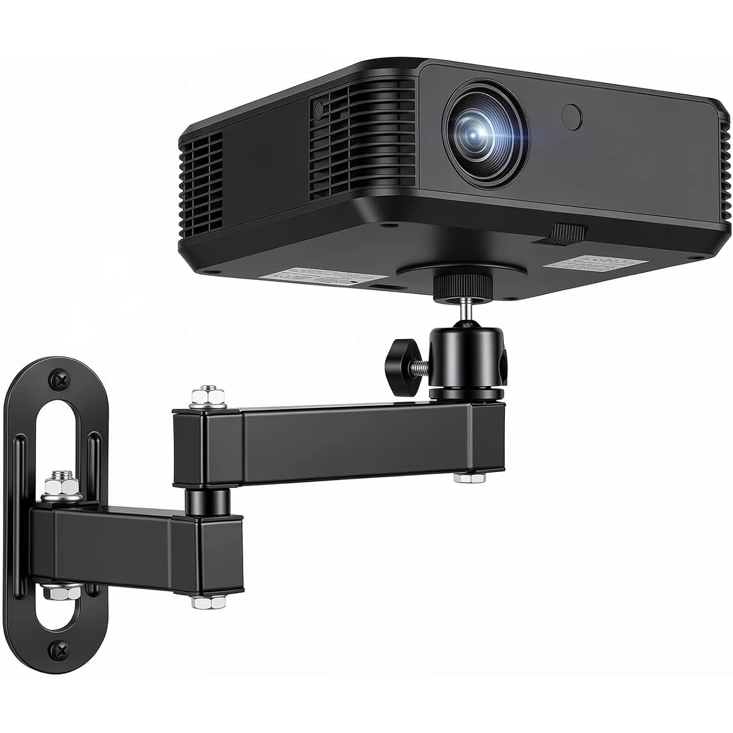 Foldable Projector Wall Mount, Ceiling Projector Mount,  Adjustable 360° Rotation, Projectors Stand with 1/4" Ball , Devices Bracket Holder for  Office (Two Arms,Black)