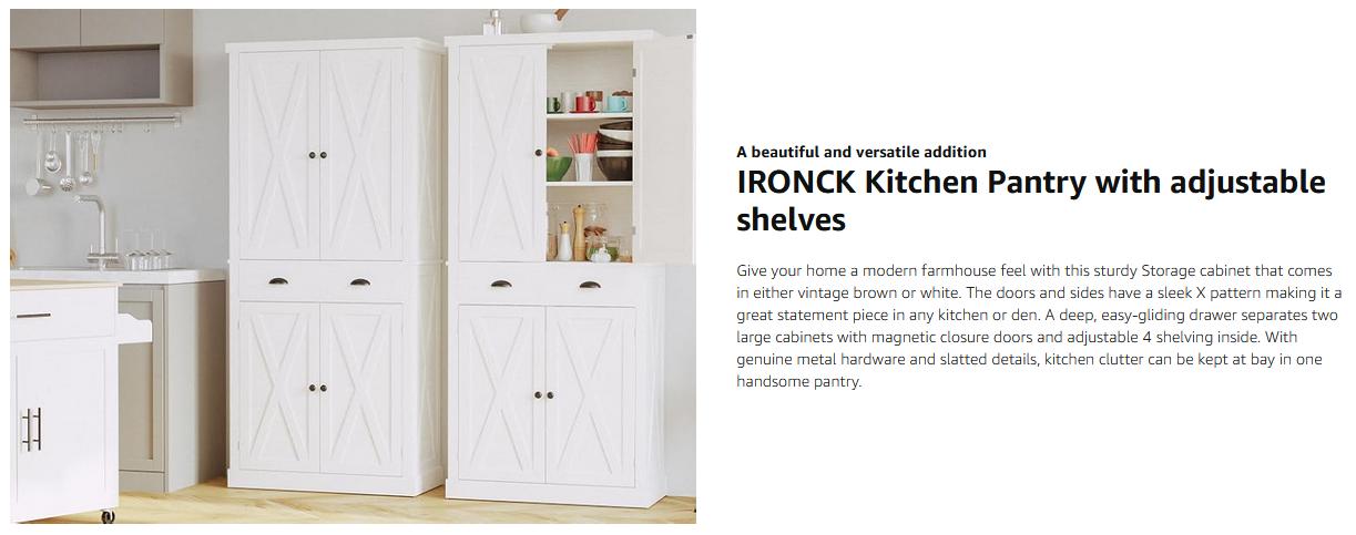 IRONCK Kitchen Pantry Storage Cabinet 72.6" H, with Barn Doors, Drawer, 4 Adjustable Shelves, Freestanding Cupboard for Dining Room Living Room, Laundry IRONCK Kitchen Pantry Storage Cabinet 72.6" H, with Barn Doors, Drawer, 4 Adjustable Shelves, Freestanding Cupboard for Dining Room Living Room, Laundry