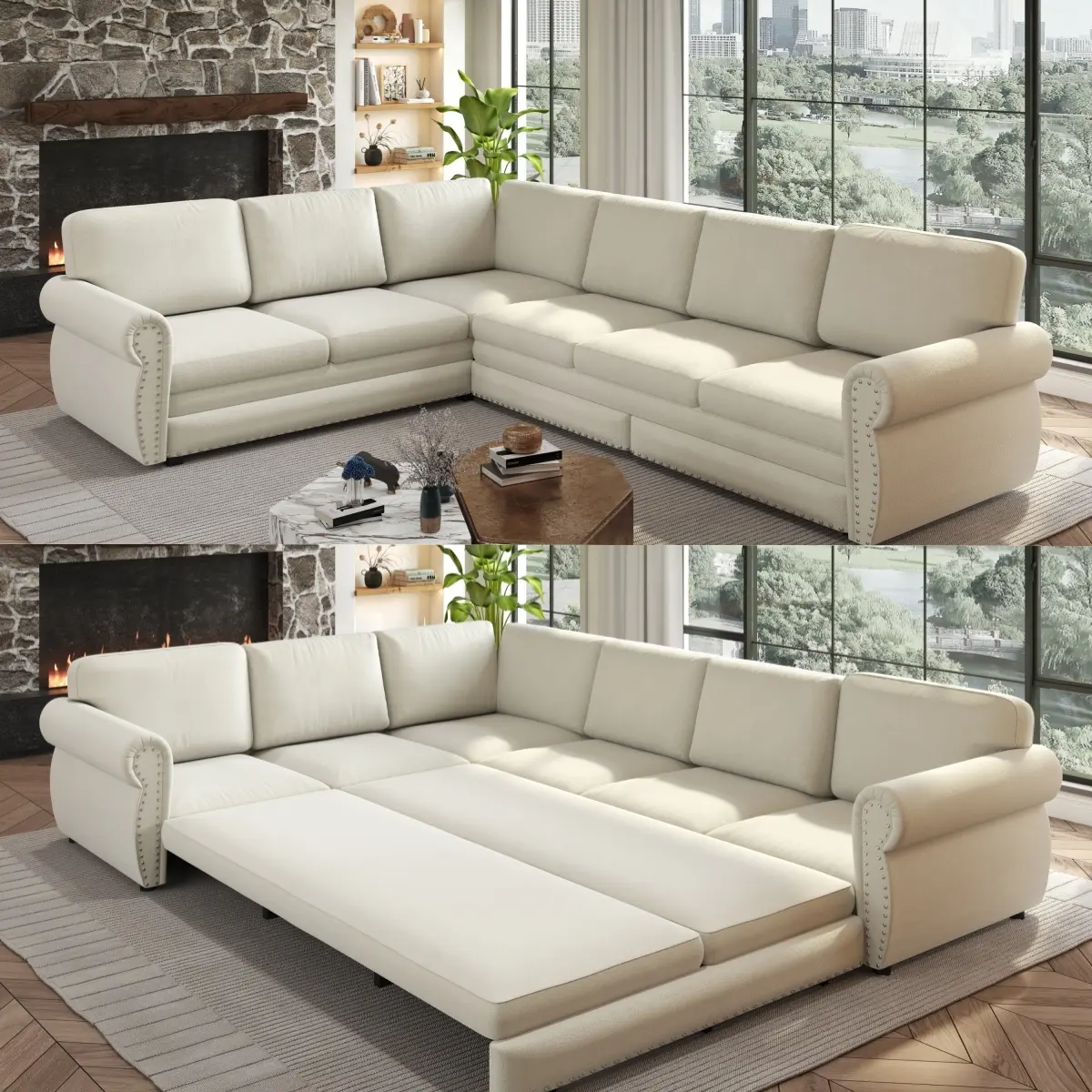 6 Seat Beige White