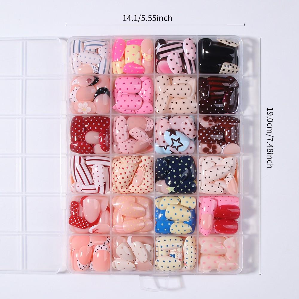 600pcs Almond Press-On Nails, Polka Dot French Design, Nail Designs, Medium Size, Acrylic Material, Includes Gel Glue & Nail Files, Perfect for Summer