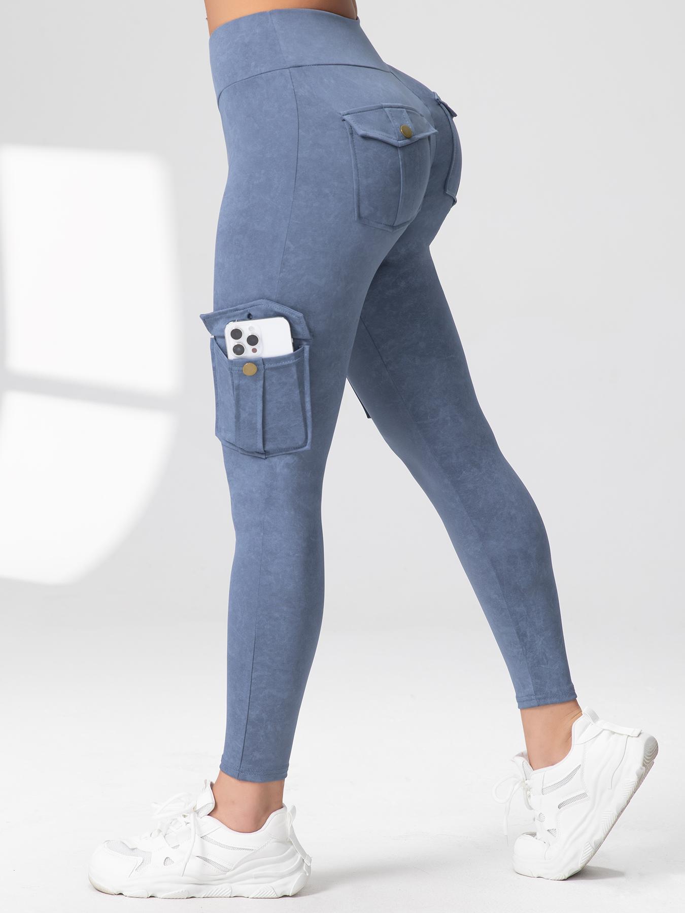 CHRLEISURE 2PCS Cargo Pants Workout Cargo Leggings with Four Pockets For Women Gym Yoga High Waist Leggings