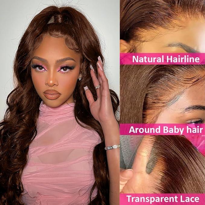 Tahikie #4 Chocolate Brown / #1 Jet Black 13x6 Body Wave 200% Density HD Lace Front Wigs Real Hair For Women Medium Size TikTokShopSummerTurnup dealsforyoudays