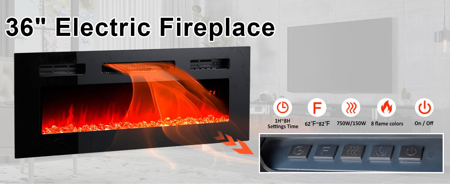 VanAcc Modern Fireplace TV Stand with  Electric Fireplace, High Gloss Finish Media Console with Open Storage for DVD Players, Entertainment Center with LED Lights and Remote Control