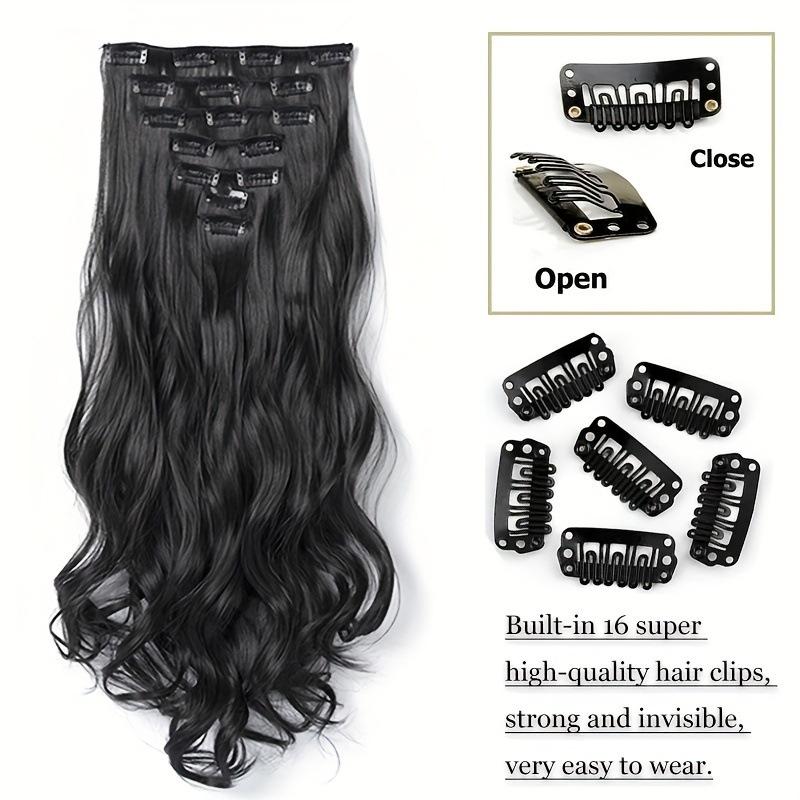 Invisible Clip-In Synthetic Hair Extensions, Thick Natural Long Wavy Hairpieces for Women, Easy to Use, Stylish Look