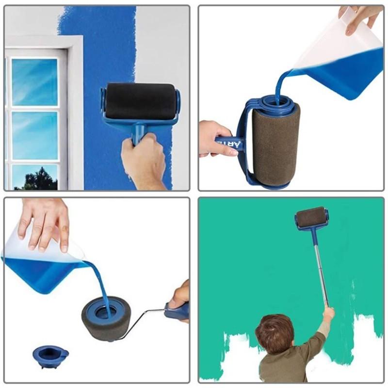 Paint Like a Pro Without Mess! Multi Function Paint Roller Kit with Seamless Sponge Roller, Corner Paint Brush and Trim Tool, All in One Painting Kit for Walls Ceiling Edges, No Drip No Gap Coating Tool, Easy Clean DIY Painting Set for Home Renovation