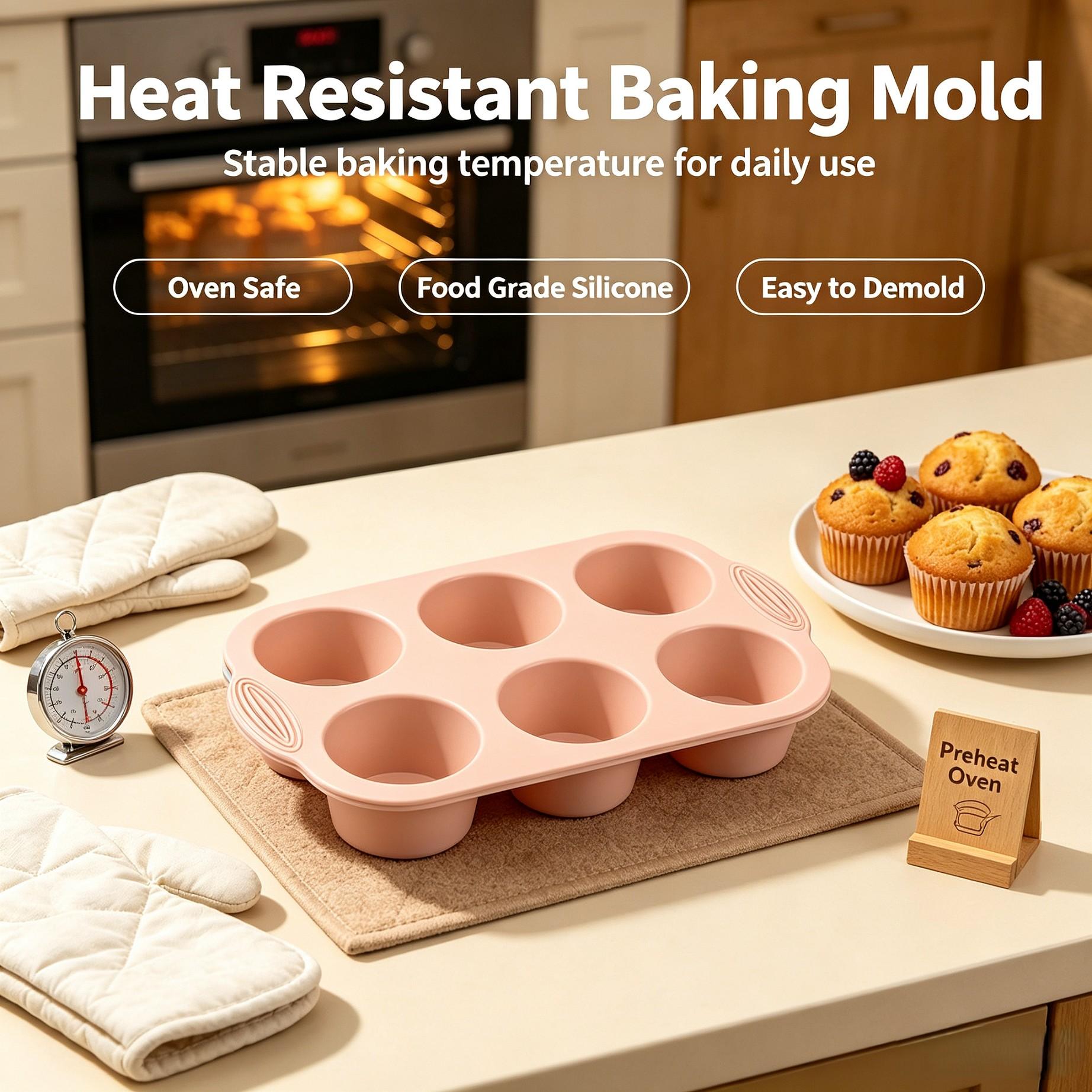 Food Grade Silicone Six-Cavity Cake Mold, Reusable Baking Mold for DIY Cookies, Muffins, Desserts, Perfect for Home Bakers