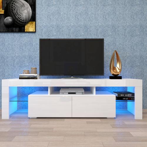 Bellemave Black Modern TV Stand with LED Light, Large Entertainment Center Media Rack, Multifunctional TV Base with Storage & Easy Maintenance