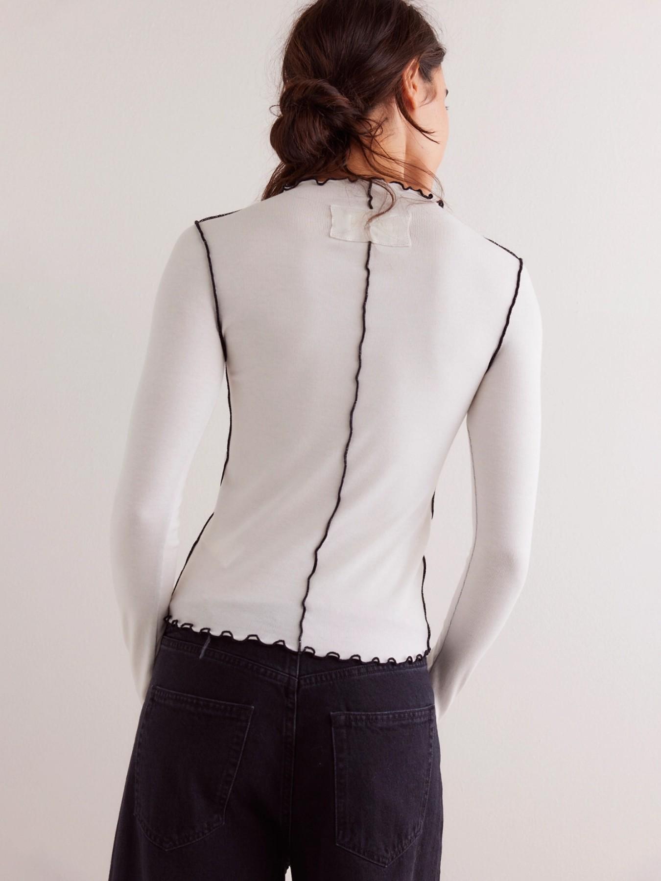 Women's New Colorblock Rolled Hem Half High Neck Long Sleeve T-Shirt, Trendy Slim Fit Versatile Top, Fashionable Basic Tee for Daily Wear