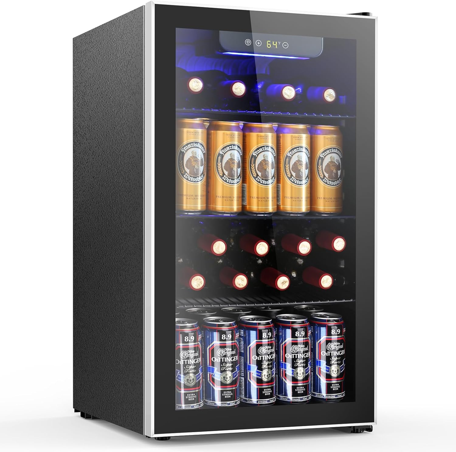 COWSAR Beverage Refrigerator and Cooler, Mini Fridge 48-130 Can, Little Cooler with Digital Display 32~61℉, Small Refrigerator with 4 Shelves for Home Office, Bedroom, Garage, Game Room, 1.3-4.4 Cu.Ft