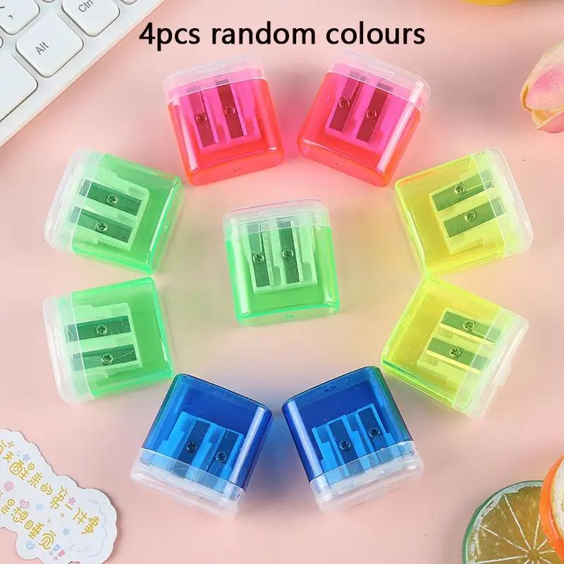 4pcs Back-To-School Dual-Hole Covered Pencil Sharpener, Plastic Manual Pencil Sharpener for Elementary Students, Essential School Supplies