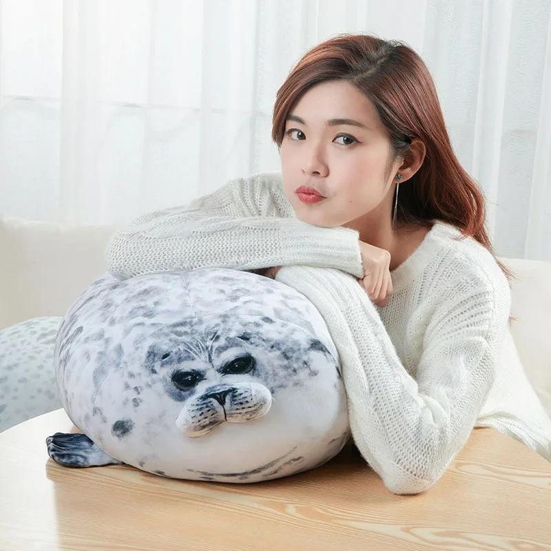 Unisex 3D Chubby Round Pure Cotton Soft Plush Seal Pillow Toy, Movie-TV Themed Stuffed Animal Throw Cushion, Ideal Sleeping Gift for Kids, Seal Toy