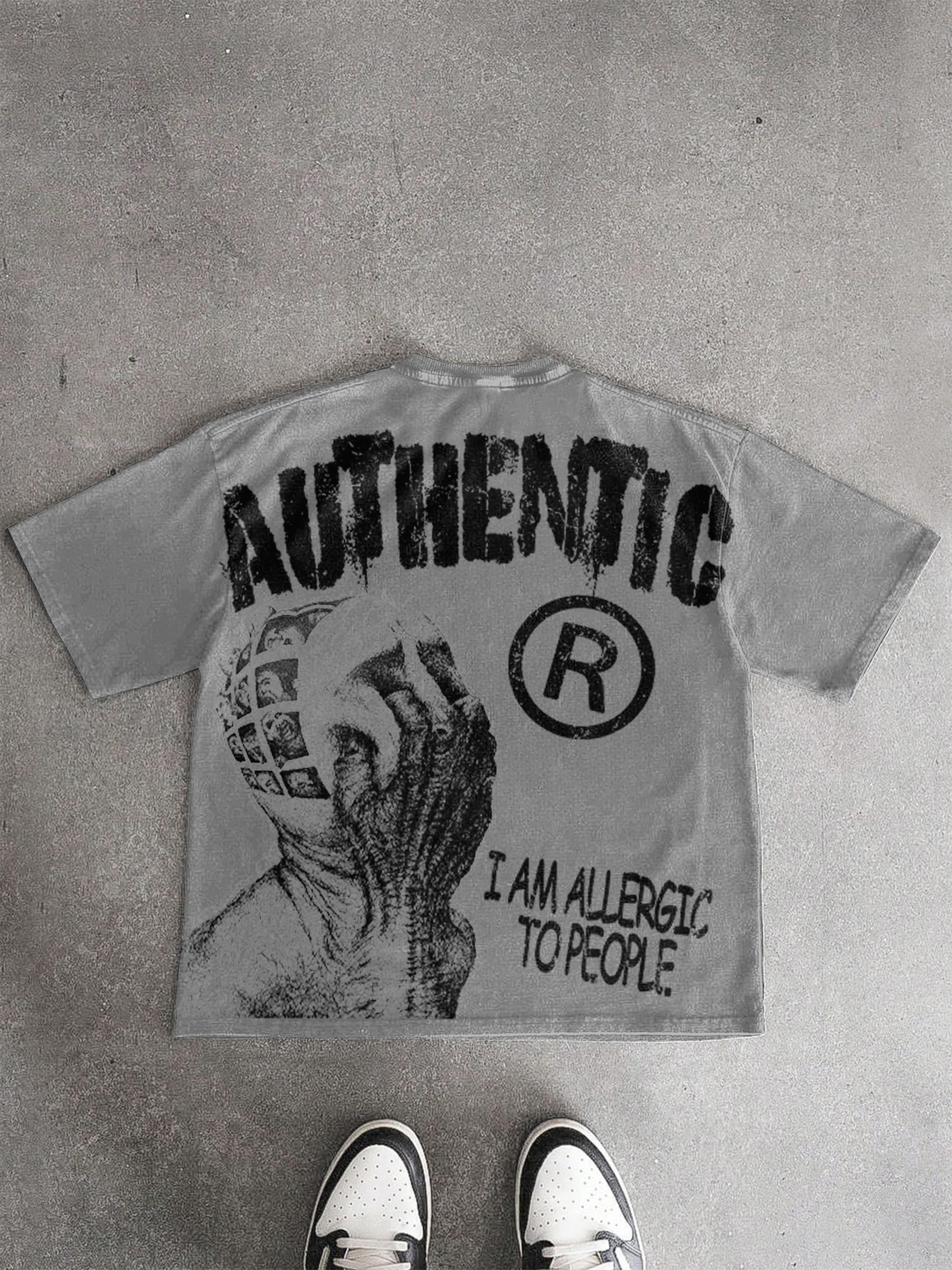 Sopula Studio Men Vintage I Am Allergic To People Graphic Acid Wash Casual Streetwear gray Tshirt SpringStatements