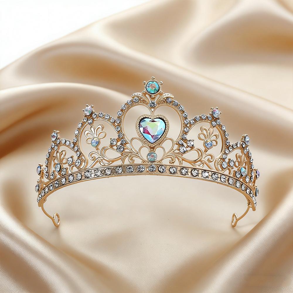 Vintage Gold Baroque Tiara with Heart-Shaped Clear Rhinestones Elegant Princess Crown Bridal Weddings Proms Pageants Cosplay