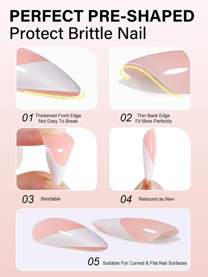 Aillsa Long Stiletto French Tip Nails Set - 180pcs Classic Nude Soft Gel Nail Tips in 15 sizes, Mini UV Lamp, Base coat and Top coat, Easy to Wear Soak Off Acrylic Fake Nails Extensions DIY Nail Art at home  Gift For Women gel nail nail glue