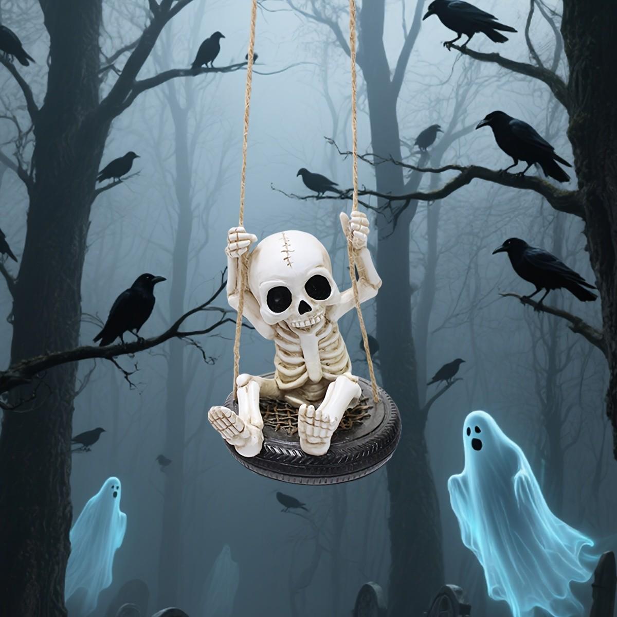 Unique Tire Swing Skull Pendant, Hanging Garden Statue, Halloween Gift, Outdoor Fall Decoration, Tree Hang Decor, Patio Lawn Accent