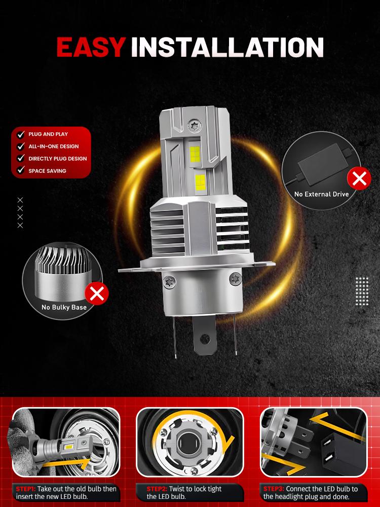 2pcs H7 H4 H11 LED Bulb H1 9005 HB3 9006 HB4 Headlight for Car CANBUS High Power Auto Lights 6000K Mini Wireless Turbo Fan Automobile LED Headlamp 12V