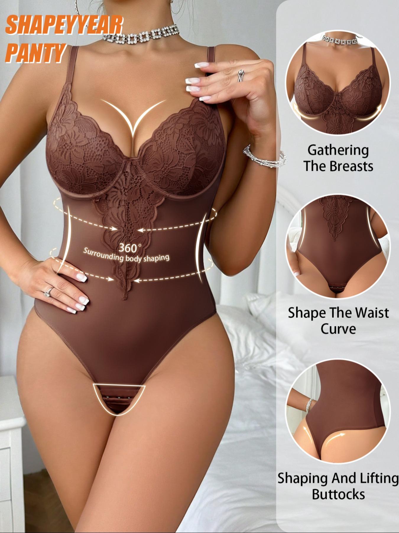 Women's Lace Post-Surgery Shapewear, Padded Sexy One-Piece Underwear, Elegant Chic Back Button Bodysuit, Steel Boning Support