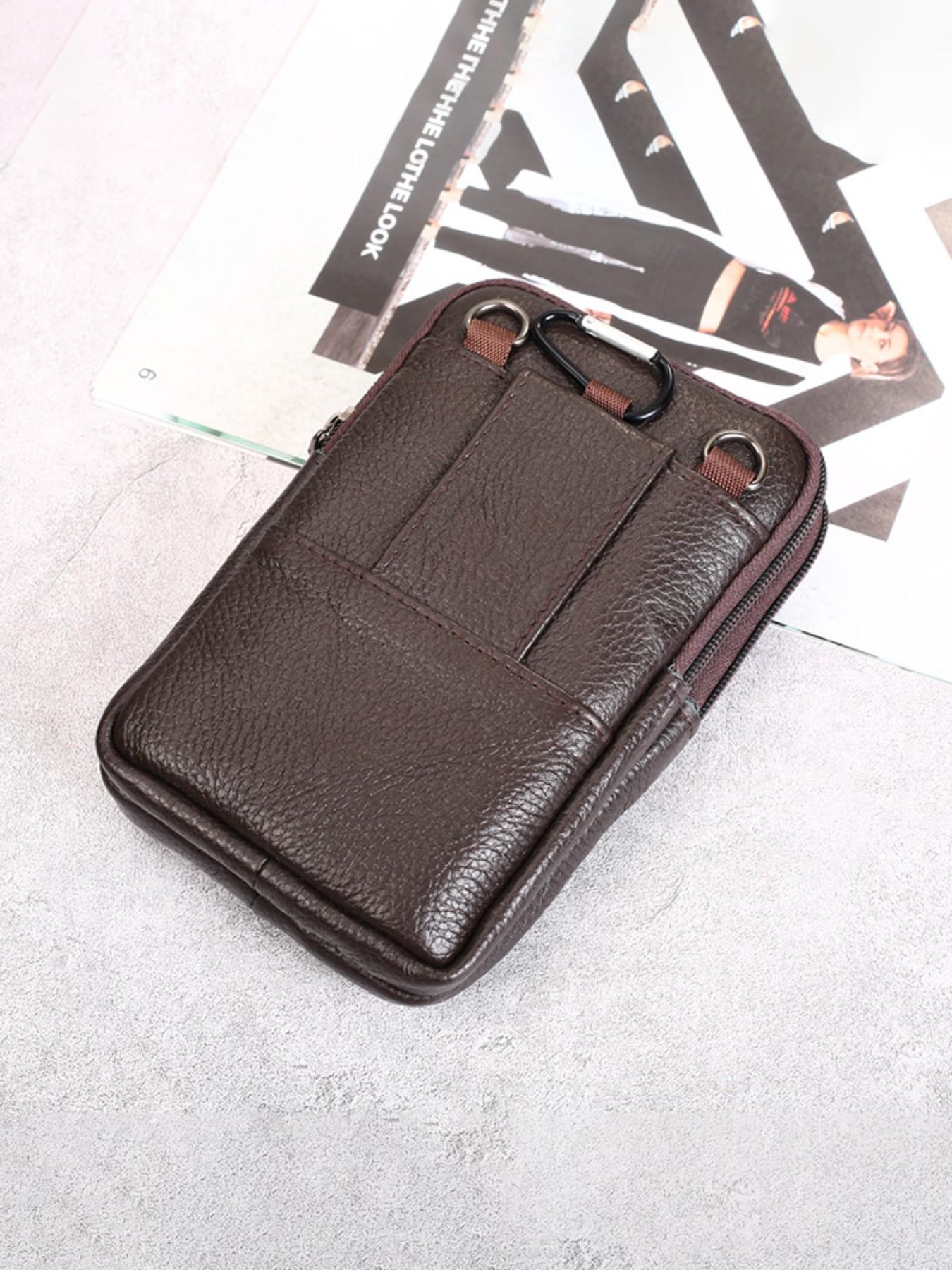 Men's Genuine Leather Phone Waist Bag, Waist Pack, Multi-Zipper Crossbody Belt Pouch, Crossbody Belt Bags, Large Capacity Casual Shoulder Bag, All Seasons Fashion Accessory, Cowhide Belt Bag