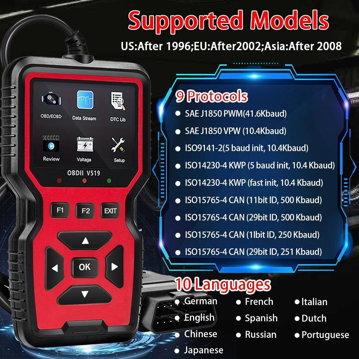 Professional OBD2 Scanner, Automotive Scan Tool, Real-time Data Car Engine Diagnostic Code Reader Tool, Car Engine Checker Tools