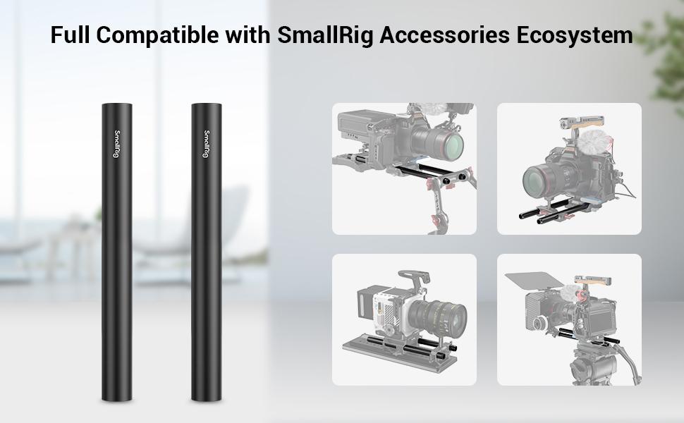 SmallRig 12 Inches (30 cm) Aluminum Alloy 15mm Rod with M12 Female Thread, Pack of 2-1053