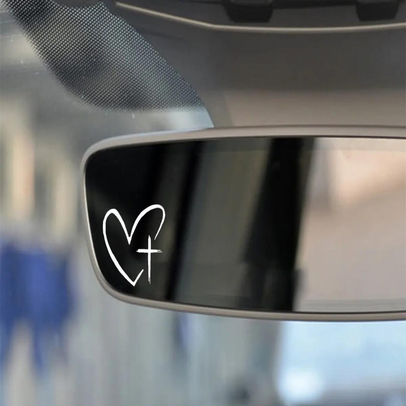 4-Piece Heart and Cross Car Rear View Mirror Stickers, Vinyl Cut Decals, Universal Car Exterior Accessories, Automotive Decorations