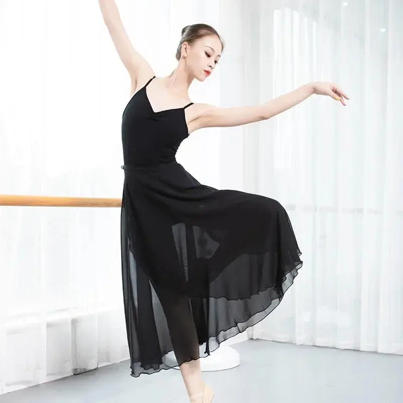Adult Long Wrap Chiffon Ballet Skirt Women Lyrical Soft Ballet Dress Black Burgundy Blue Pink White Ballet Dance Costume