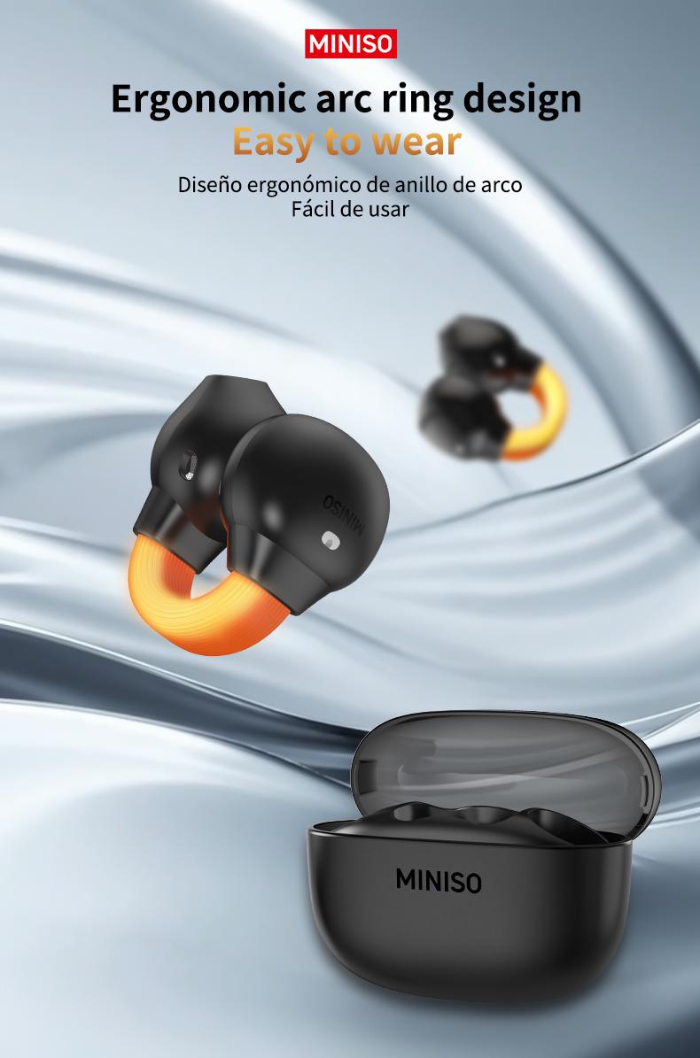 MINISO True Wireless Luminous Earphones MS191, Bluetooth 6.0 Open Earphones, Long Battery Life Wireless Ear Clip Earphones, Wireless Sports Earphones