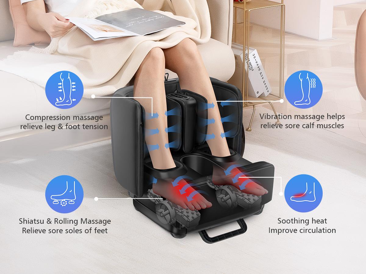 COMFIER 2 in 1 Foot Massager Machine & Ottoman Rest,Shiatsu Foot and Calf Massager with Heat,Kneading,Vibration,Massagers for Feet,Ankle,Leg