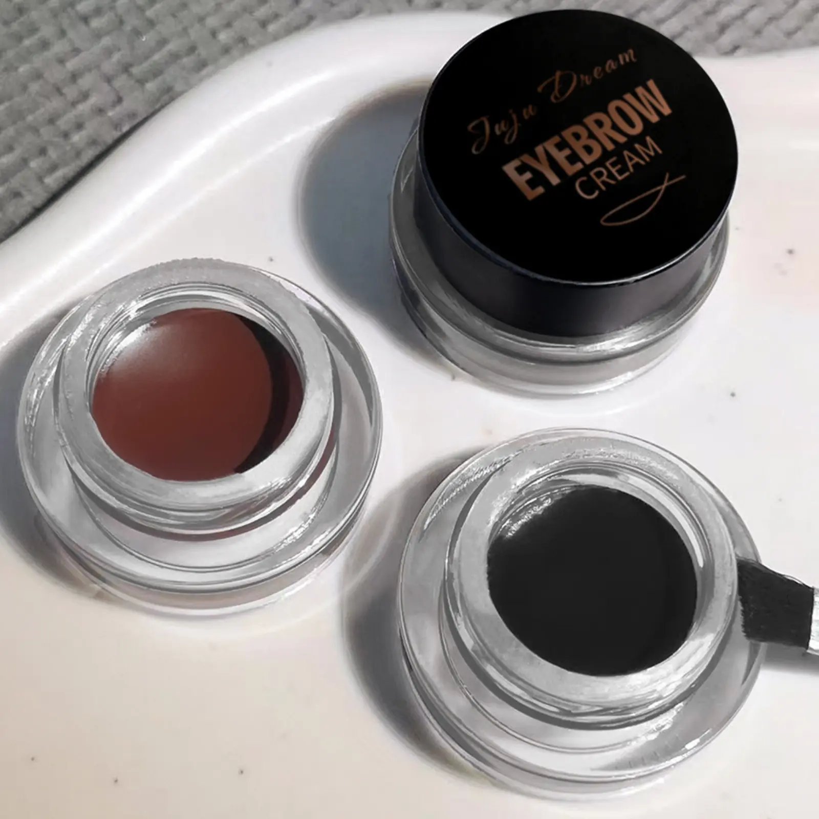Brow Pomade Cream, Natural Matte Eyebrow Makeup with Angled Brush, Easy Apply Brow Color for Defined Brows, Black & Brown Shades Cosmetic