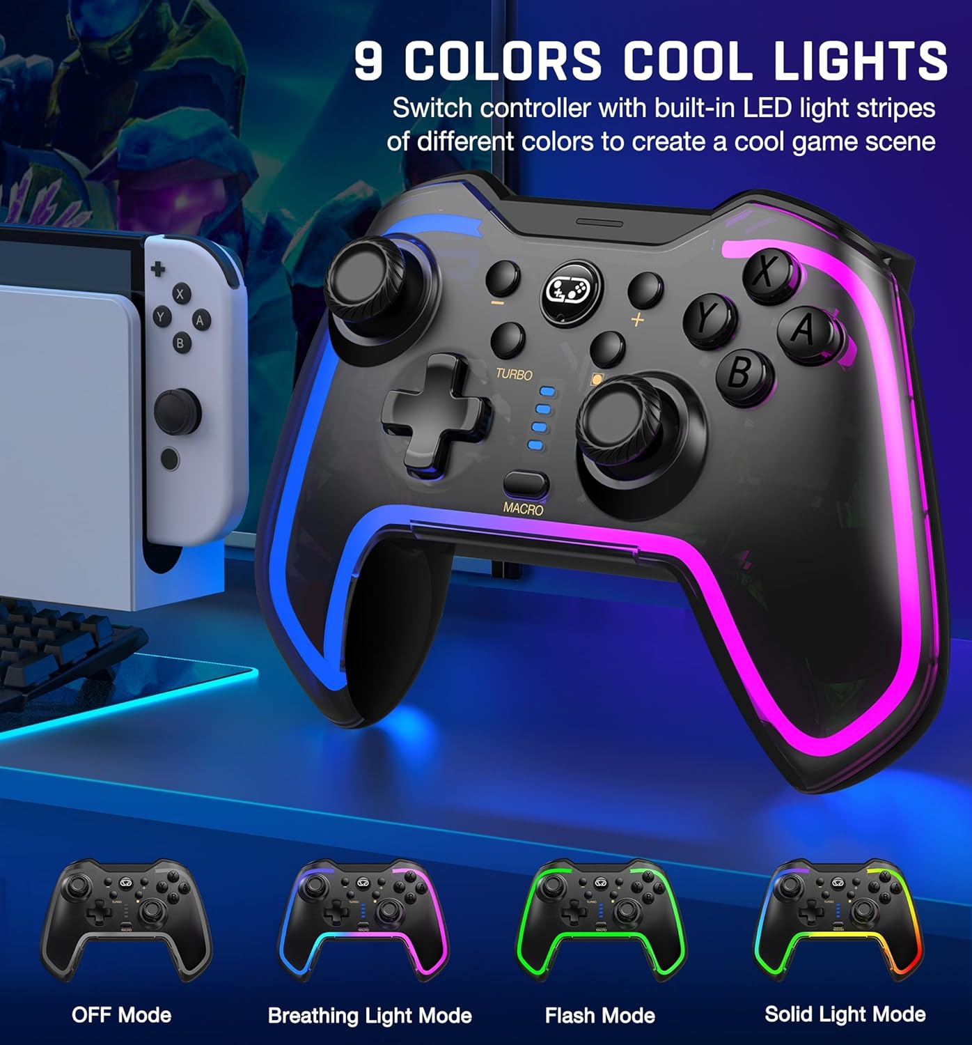 Switch Pro Wireless Game Controller with RGB Lighting, Programmable Dual Motors, Vibration, Turbo Function, Compatible with Switch 2/PC/android Switch Pro Wireless Game Controller with RGB Lighting, Programmable Dual Motors, Vibration, Turbo Function, Compatible with Switch 2/PC/android