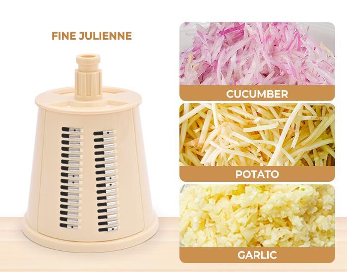 SUSTEAS 6-in-1 Pro Rotary Grater – Crush Ice, Shred Cheese & Slice Veggies with Ease! Secure Suction Base & Hand Guard for Ultimate Control & Safety – Effortless Prep