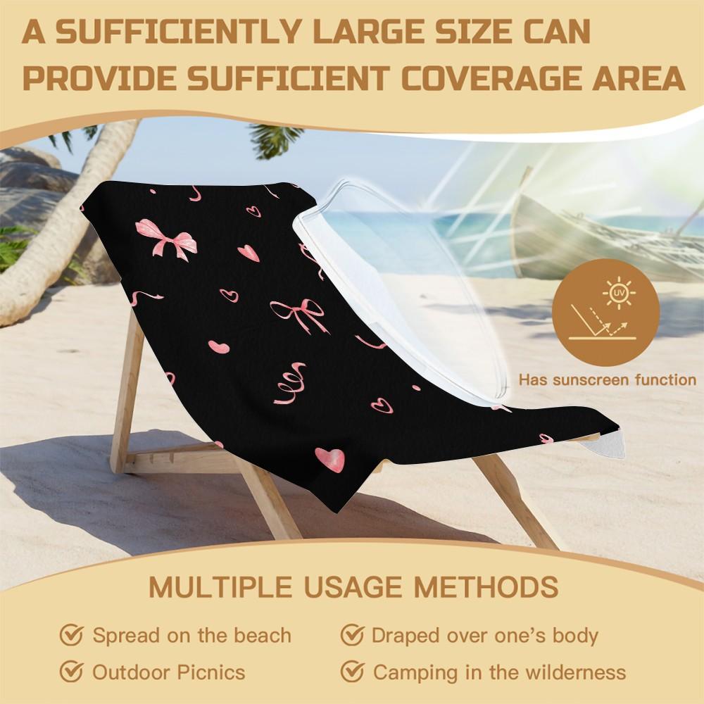 1-Piece Coquette Bow Printed Beach Towel, Cute Y2K Style Sand-Free Quick-Dry Microfiber Towel, Lightweight Absorbent Printed Beach Accessories, Ideal for Travel Vacation, Pool, Beach, Camping & Daily Use