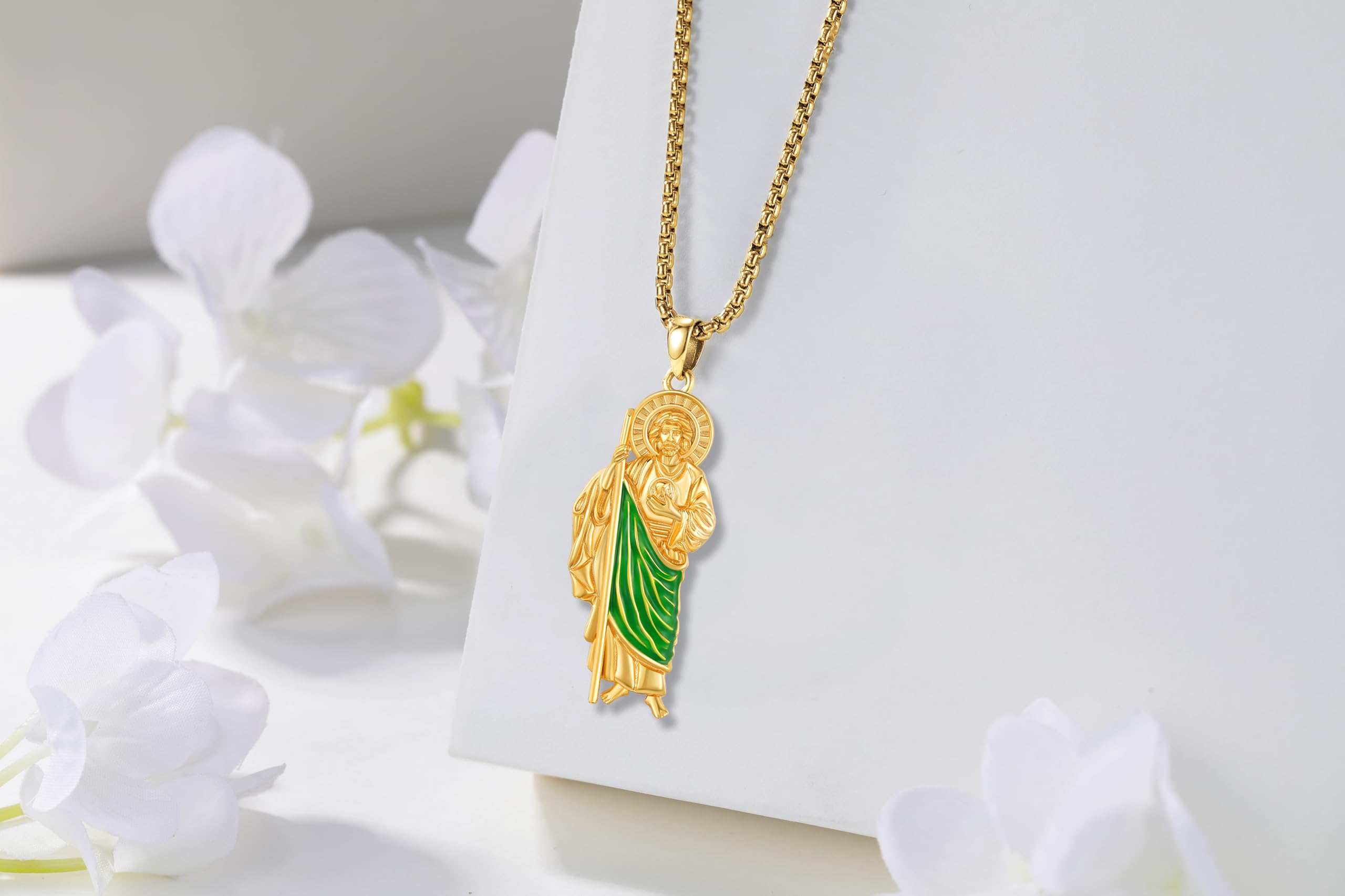 Thanches 925 Sterling Silver San Judas Necklace St. Jude Medal for Men Women Religious Hope Protection comfort Pendant Jewelry Gift