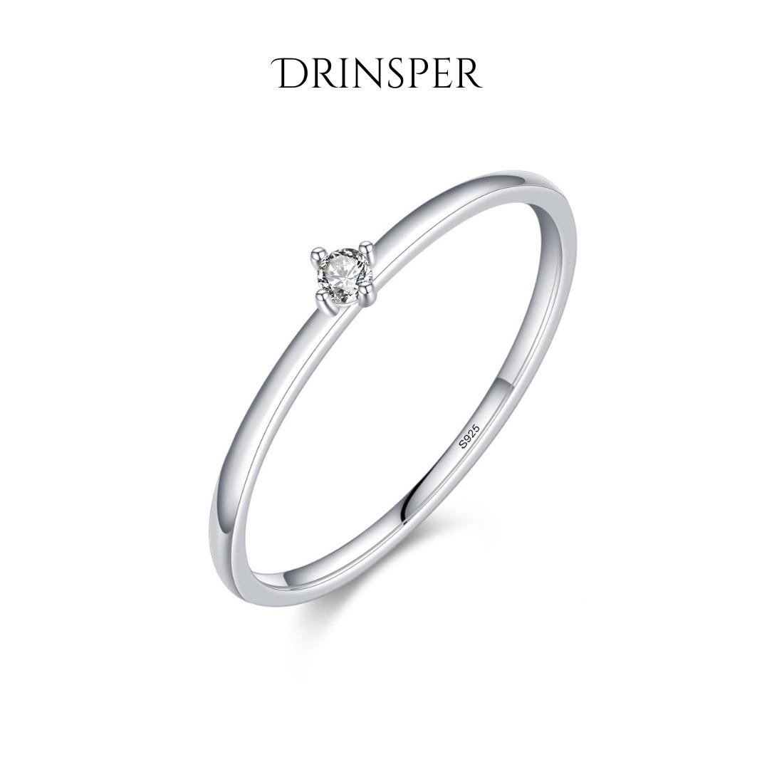 DRINSPER Solitaire S925 DVVS Synthetic Moissanite Sterling Silver Ring for Women Girls Classic Simple Versatile Stacking Layering Ring Suitable for Daily Wearing Jewelry Gift for Girlfriend Mom