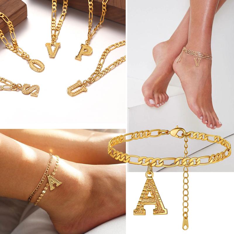FaithHeart Letters Anklet Alphabets Foot Bracelet with Figaro Chains