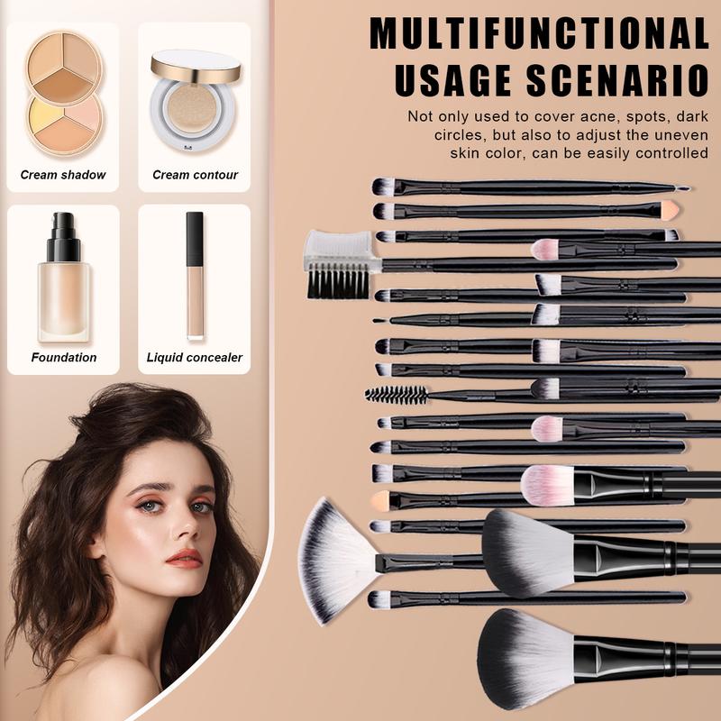 Professional Makeup Brush Set with Bag, Includes Brushes, Sponges, Hair Bands, Travel and Daily Use, Plastic Frame, No Battery