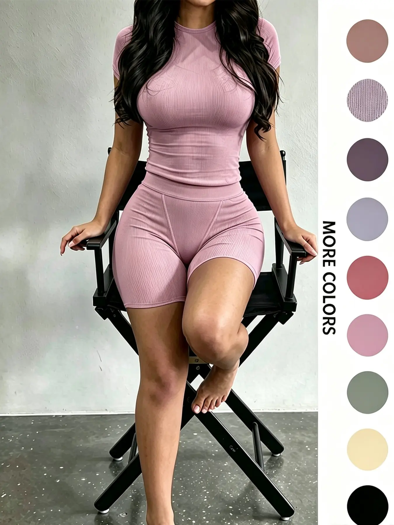 Women's Solid Ribbed Top & Skinny Shorts Set, Casual Comfy Round Neck Tee & Shorts For Yoga Gym Workout, Ladies Summer Clothes Fitness Wear Sportswear Set, Casual Activewear Set, Gym Yoga Outfit, Sports Outfits, Summer Training Wear