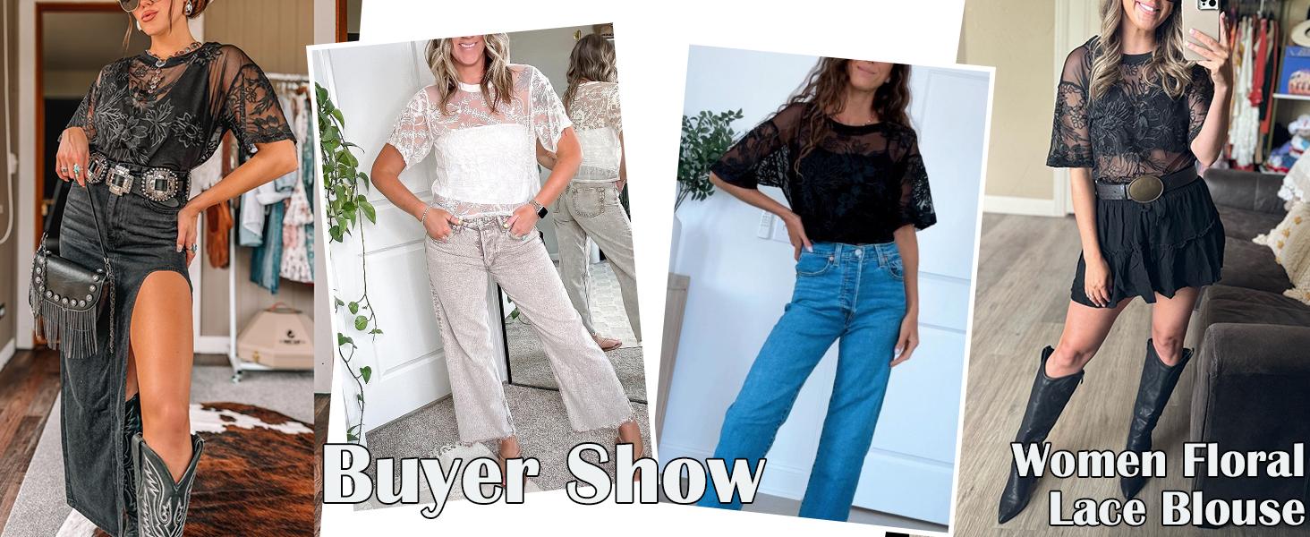 Yimoon Womens Lace Mesh Top Short Sleeve Floral Embroidered Sheer Blouse Sexy See Through Lace Layering Shirts