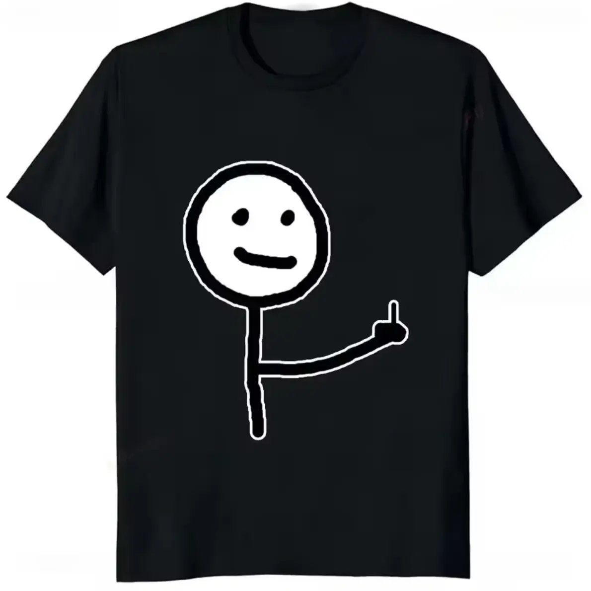 Middle Finger Stick Figure Meme Graphic T Shirt , Black Pure Cotton Short Sleeve, Funny Sarcastic Streetwear For Men,Minimalist Pure Cotton Short Sleeve, Humor Casual Tops For Women Gen Z