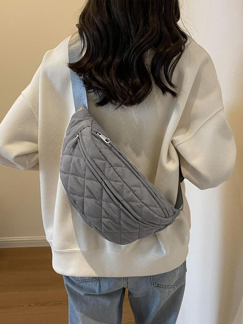 Women's Solid Color Quilted Fanny Pack, Fashionable Argyle Embossed Zipper Chest Bag for Daily Used, Casual Trendy Versatile High-quality Daily Commuting Bag