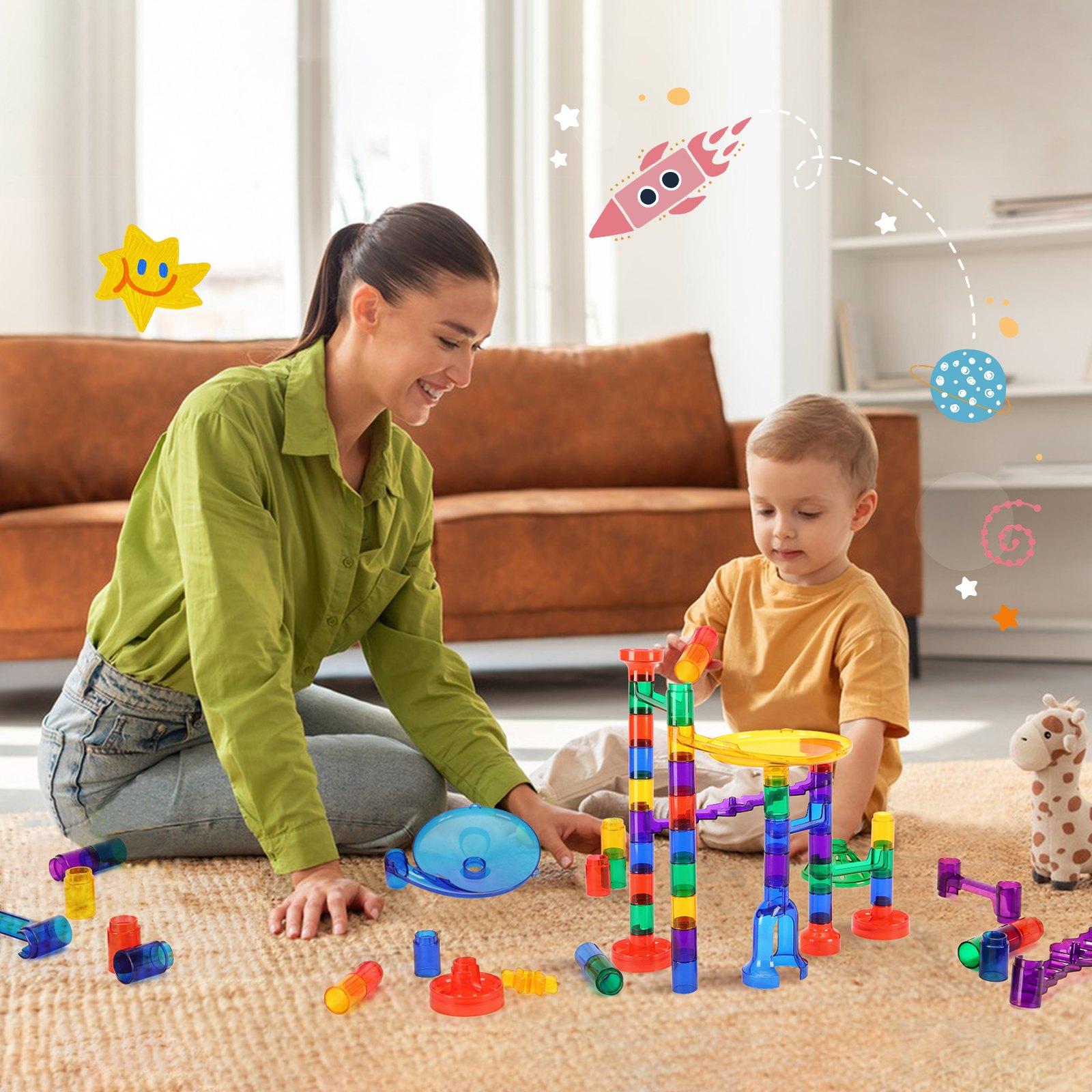 VEVOR Marble Run Set, 110 Piece Marble Maze Building Block Brain Game, with 10 Glow in the Dark Marbles + 20 Glass Marbles, Educational Learning Race Track STEM Toys, for Kids, Boys, Girls Ages 3 +